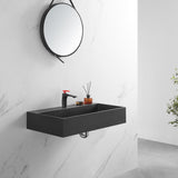 Bathroom sink, Wall - Mount or Countertop Install, 32" Composite Material in Matte Black with Single Faucet Hole， SVWS601 - 32BK - Serene Valley