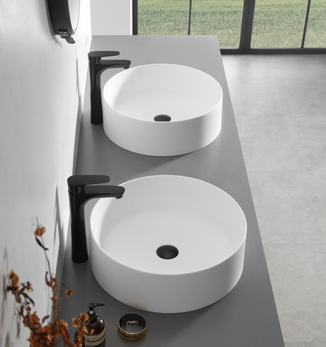 Countertop Bathroom Sink, Solid Surface Material, 18" Round Size in Classic Matte White， SVTS701 - 18WH - Serene Valley