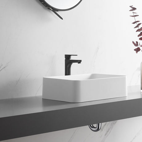 Countertop Bathroom Sink, Solid Surface Material, 20X14" with Single Faucet Hole in Matte White， SVTS702 - 2014WH - Serene Valley