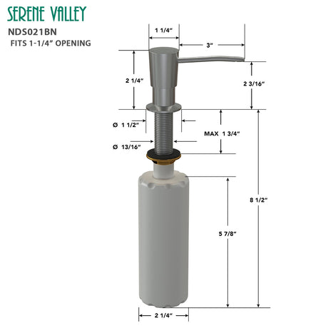 Kitchen Soap Dispenser NDS021BN, Solid Brass Construction with Refill - From - Top Capacity, Super Smooth and Durable Pump with Built - in Bottle - Serene Valley