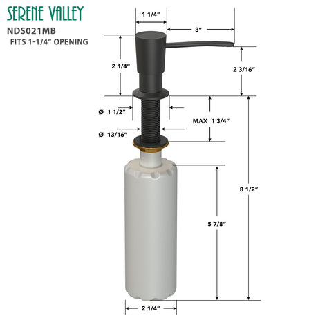 Kitchen Soap Dispenser NDS021MB, Solid Brass Construction with Refill - From - Top Capacity, Super Smooth and Durable Pump with Built - in Bottle - Serene Valley