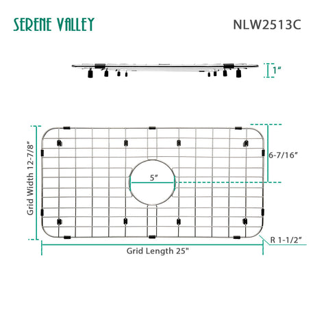 Serene Valley 25 - 1/8" x 12 - 7/8" Sink Grid , Centered Drain with Corner Radius 1 - 1/2", NLW2513C - Serene Valley