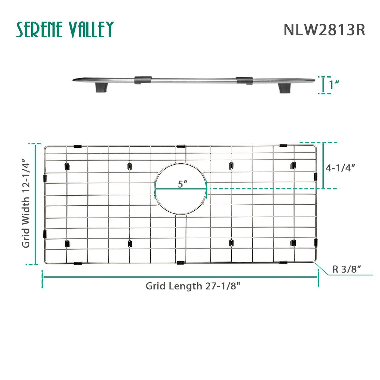 Serene Valley 27 - 1/4" X 12 - 1/4" Sink Protector, Rear Drain with Corner Radius 3/8", NLW2813R - Serene Valley