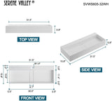 Serene Valley 32" Floating or Countertop Bathroom Sink, Single Faucet Holes with Hidden Drain, Solid Surface Material in Matte White, SVWS605 - 32WH - Serene Valley