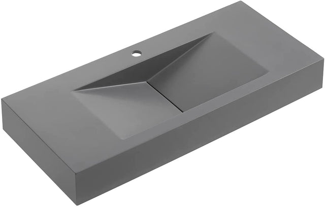 Serene Valley 36" Floating or Countertop Bathroom Sink, V - Shape Drain Design, Solid Surface Material in Matte Gray, SVWS606 - 36GR - Serene Valley