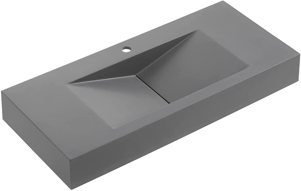 Serene Valley 40" Floating or Countertop Bathroom Sink, V - Shape Drain Design, Solid Surface Material in Matte Gray, SVWS606 - 40GR - Serene Valley