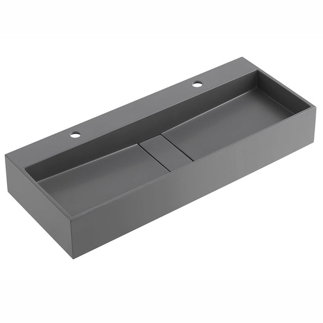 Serene Valley 47" Floating or Countertop Bathroom Sink, Double Faucet Holes with Hidden Drain, Solid Surface Material in Matte Gray, SVWS605 - 47GR - Serene Valley