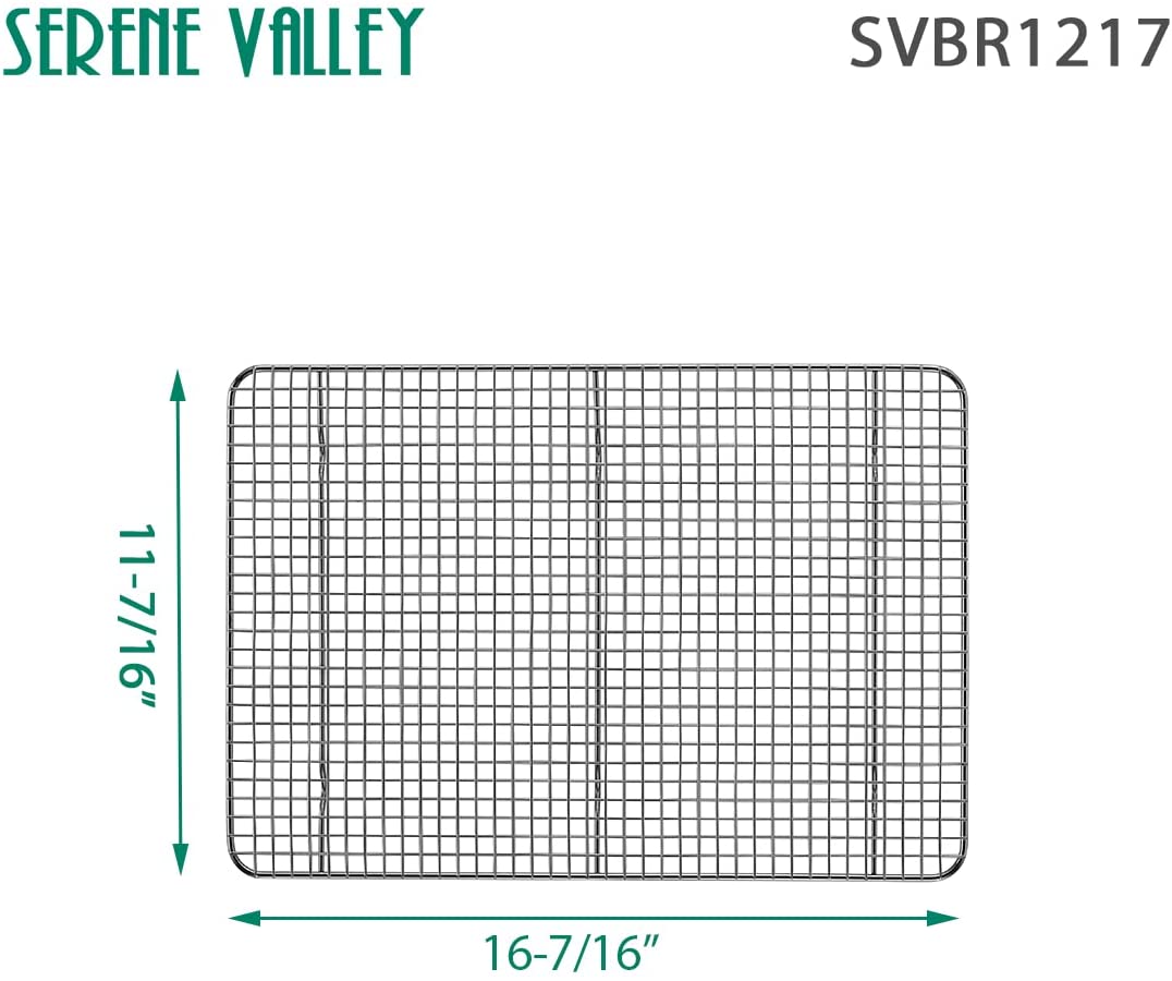 Serene Valley Baking and Cooling Racks, 2 Pieces of 11.5" x 16.5", 304 Grade Stainless Steel Wire Cooking Rack, Oven - Safe Grid for Roasting and Grilling SVBR1217 - Serene Valley