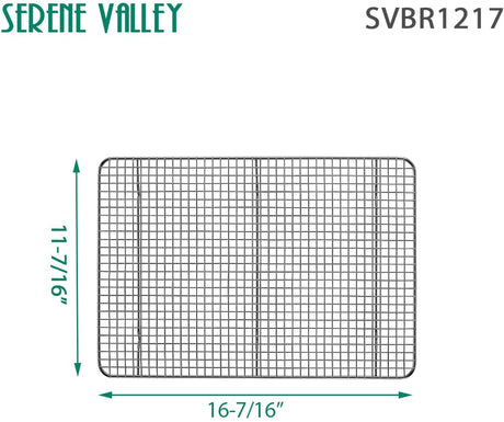 Serene Valley Baking and Cooling Racks, 2 Pieces of 11.5" x 16.5", 304 Grade Stainless Steel Wire Cooking Rack, Oven - Safe Grid for Roasting and Grilling SVBR1217 - Serene Valley