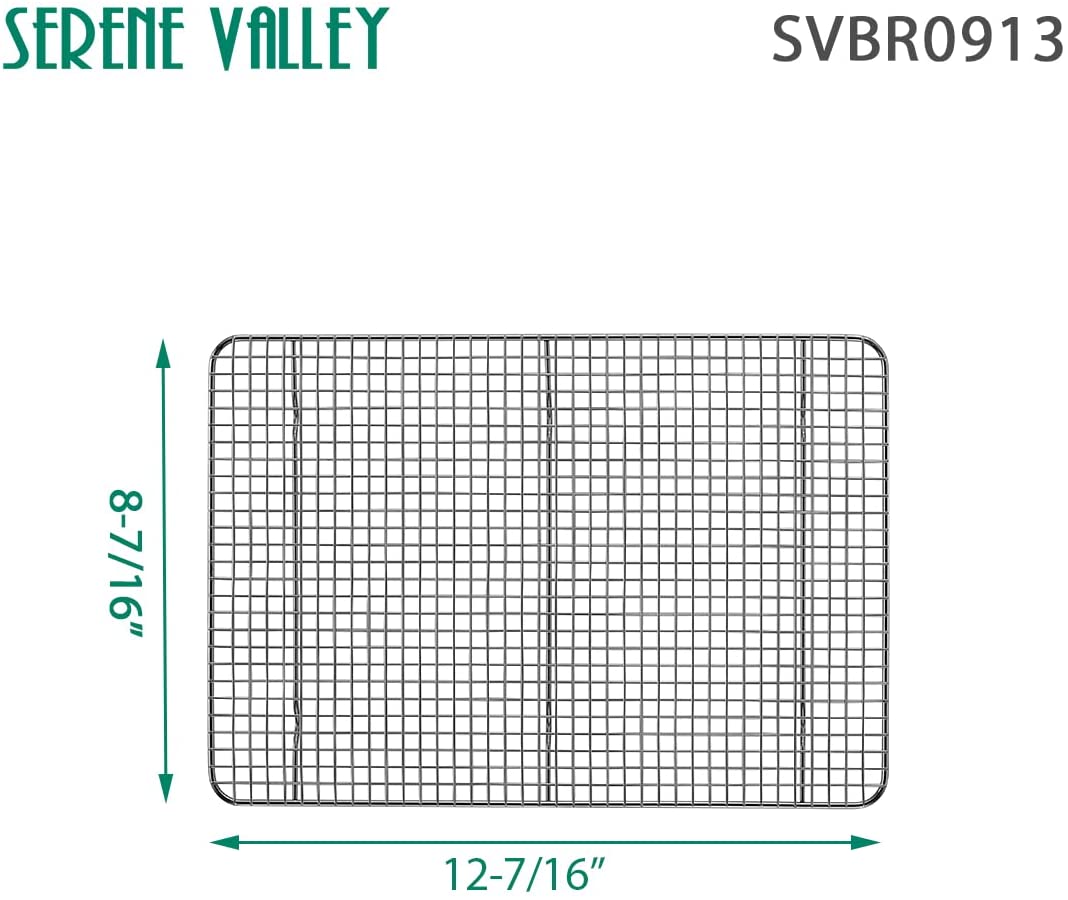 Serene Valley Baking and Cooling Racks, 2 Pieces of 8.5" x 12.5", 304 Grade Stainless Steel Wire Cooking Rack, Oven - Safe Grid for Roasting and Grilling SVBR0913 - Serene Valley