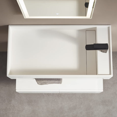 Serene Valley Bathroom Floating Sink, 24" Wall - Mount Sink with Built - in Towel Bar, Solid Surface Material in Matte White SVWS604 - 24WH - Serene Valley