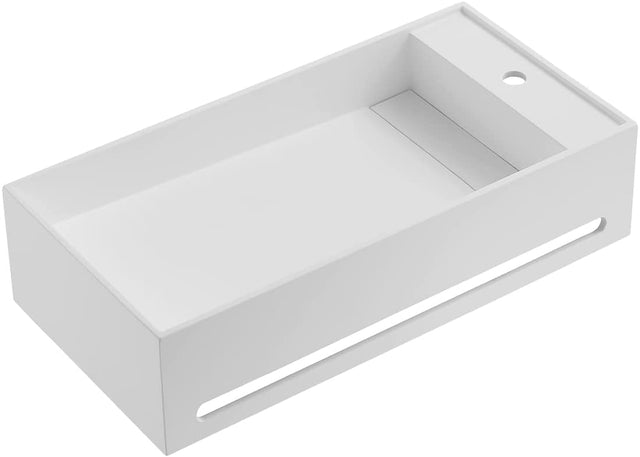 Serene Valley Bathroom Floating Sink, 24" Wall - Mount Sink with Built - in Towel Bar, Solid Surface Material in Matte White SVWS604 - 24WH - Serene Valley