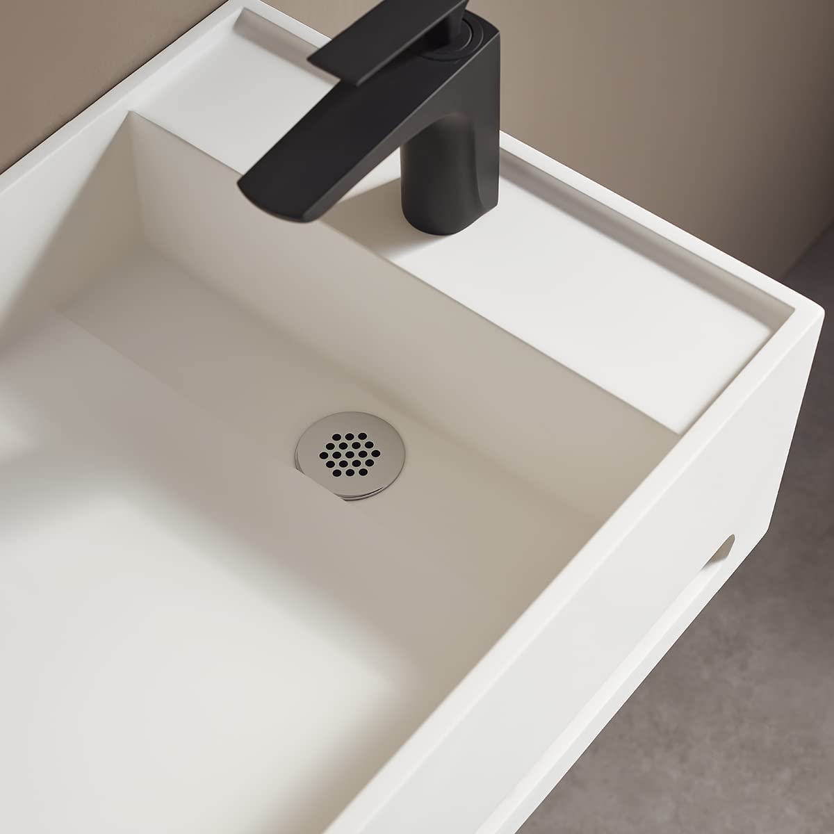 Serene Valley Bathroom Floating Sink, 24" Wall - Mount Sink with Built - in Towel Bar, Solid Surface Material in Matte White SVWS604 - 24WH - Serene Valley