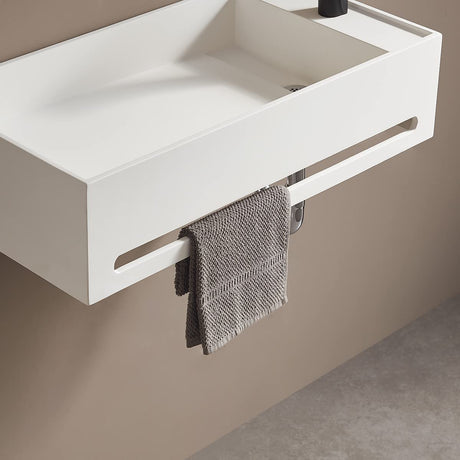 Serene Valley Bathroom Floating Sink, 24" Wall - Mount Sink with Built - in Towel Bar, Solid Surface Material in Matte White SVWS604 - 24WH - Serene Valley