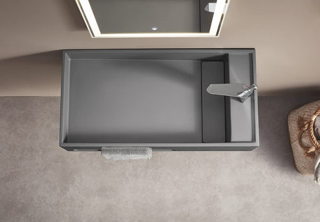 Serene Valley Bathroom Floating Sink, 32" Wall - Mount Sink with Built - in Towel Bar, Solid Surface Material in Matte Gray SVWS604 - 32GR - Serene Valley