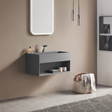 Serene Valley Bathroom Floating Vanity, 24" Wall - Mount Sink with Built - in Towel Space, Solid Surface Material in Matte Gray, SVWS607 - 24GR - Serene Valley