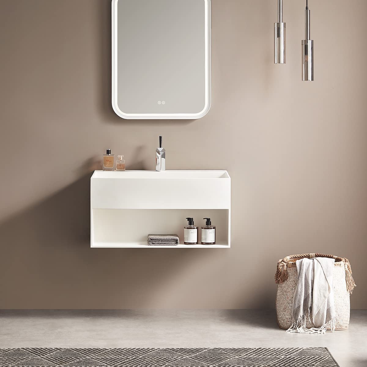 Serene Valley Bathroom Floating Vanity, 24" Wall - Mount Sink with Built - in Towel Space, Solid Surface Material in Matte White, SVWS607 - 24WH - Serene Valley