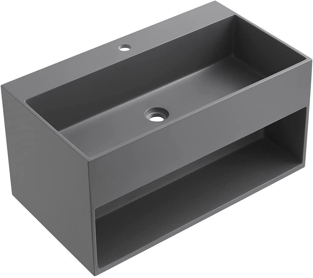 Serene Valley Bathroom Floating Vanity, 32" Wall - Mount Sink with Built - in Towel Space, Solid Surface Material in Matte Gray, SVWS607 - 32GR - Serene Valley