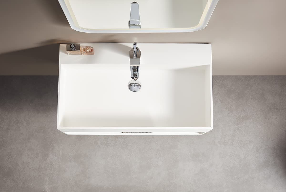 Serene Valley Bathroom Floating Vanity, 32" Wall - Mount Sink with Built - in Towel Space, Solid Surface Material in Matte White, SVWS607 - 32WH - Serene Valley