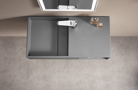 Serene Valley Bathroom Floating Vanity, 32" Wall - Mount Sink with Side Faucet and Storage Space, Solid Surface Material in Matte Gray, SVWS615 - 32GR - Serene Valley