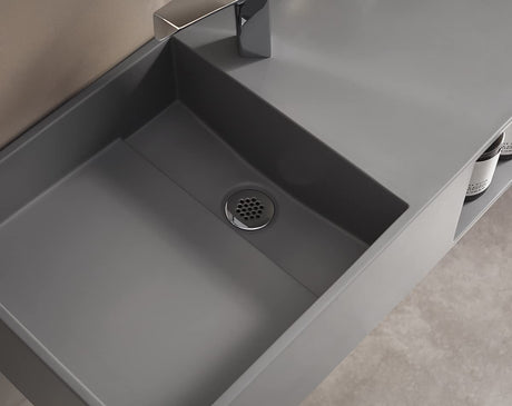 Serene Valley Bathroom Floating Vanity, 32" Wall - Mount Sink with Side Faucet and Storage Space, Solid Surface Material in Matte Gray, SVWS615 - 32GR - Serene Valley