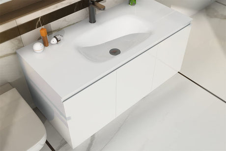 Serene Valley Bathroom Floating Vanity with Hinged Cabinet, Oval Sink Bowl with Matching Pop - Up Strainer, 40" Solid Surface Material in Matte White, SVWS616 - 40WH - Serene Valley