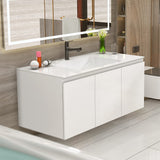 Serene Valley Bathroom Floating Vanity with Hinged Cabinet, Square Sink Bowl with Matching Pop - Up Strainer, 40" Solid Surface Material in Matte White, SVWS617 - 40WH - Serene Valley