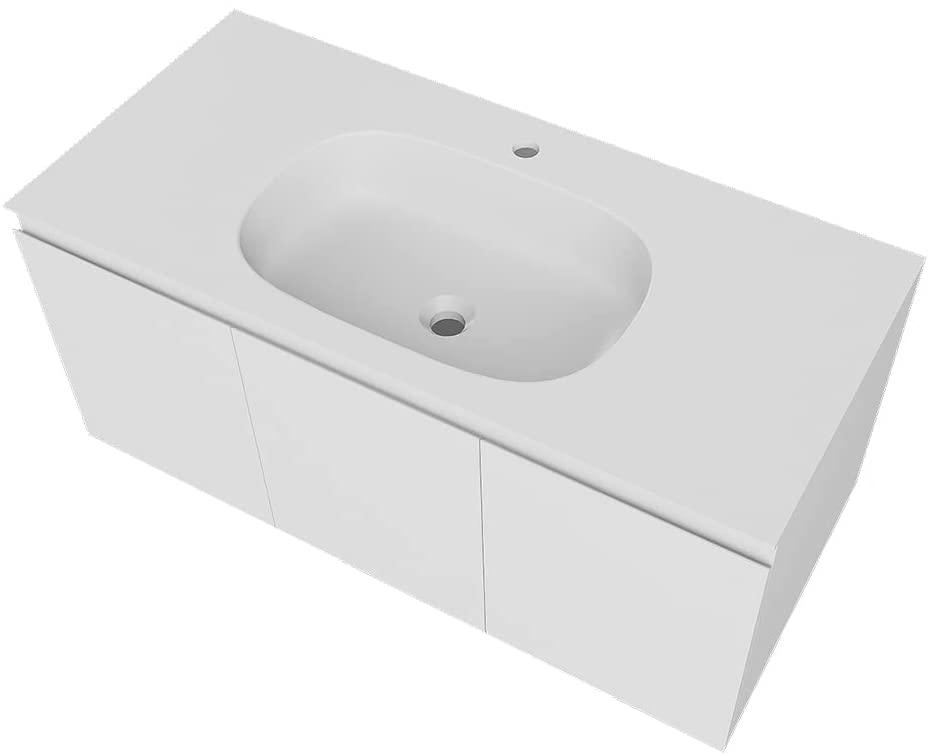 Serene Valley Bathroom Floating Vanity with Hinged Cabinet, Square Sink Bowl with Matching Pop - Up Strainer, 40" Solid Surface Material in Matte White, SVWS617 - 40WH - Serene Valley