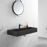 Serene Valley Bathroom Sink, Wall - Mount Install or On Countertop, 47" with Double Faucet Hole, Premium Granite Material in Matte Black - Serene Valley