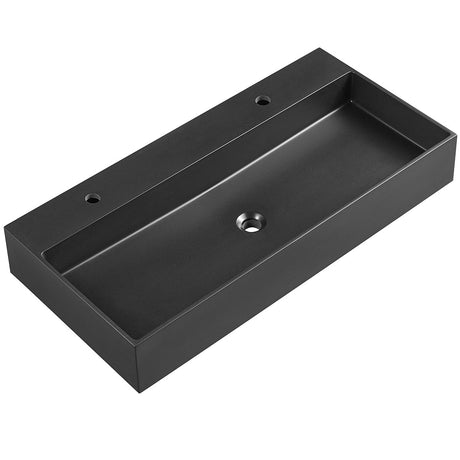 Serene Valley Bathroom Sink, Wall - Mount Install or On Countertop, 47" with Double Faucet Hole, Premium Granite Material in Matte Black - Serene Valley