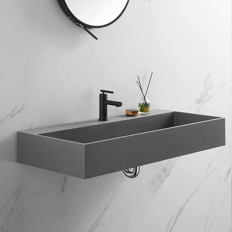 Serene Valley Bathroom Sink, Wall - Mount Install or On Countertop, 47" with Double Faucet Hole, Premium Granite Material in Matte Gray - Serene Valley