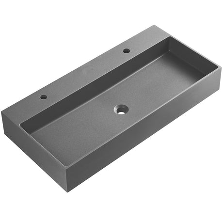 Serene Valley Bathroom Sink, Wall - Mount Install or On Countertop, 47" with Double Faucet Hole, Premium Granite Material in Matte Gray - Serene Valley