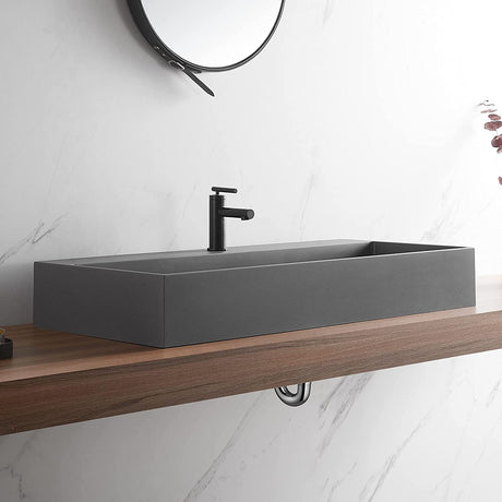 Serene Valley Bathroom Sink, Wall - Mount Install or On Countertop, 47" with Double Faucet Hole, Premium Granite Material in Matte Gray - Serene Valley