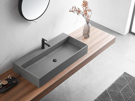 Serene Valley Bathroom Sink, Wall - Mount Install or On Countertop, 47" with Double Faucet Hole, Premium Granite Material in Matte Gray - Serene Valley