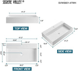 Serene Valley Bathroom Sink, Wall - Mount Install or On Countertop, 47" with Double Faucet Hole, Solid Surface Material for Max Elegance - Serene Valley