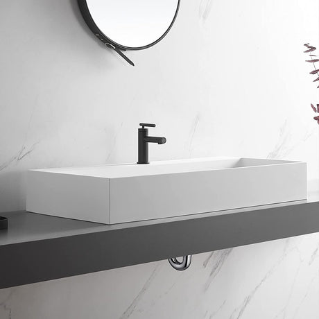 Serene Valley Bathroom Sink, Wall - Mount Install or On Countertop, 47" with Double Faucet Hole, Solid Surface Material for Max Elegance - Serene Valley