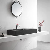 Serene Valley Bathroom Sink, Wall - Mount or On Countertop, 47" with Square Sink and Flat Space, Single Faucet Hole, Premium Granite Material in Matte Black - Serene Valley