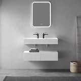 Serene Valley Floating or Countertop Bathroom Double Sink, Two Faucet Holes with Hidden Drain Design, 47" Solid Surface Material in Matte White, SVWS608 - 47WH - Serene Valley