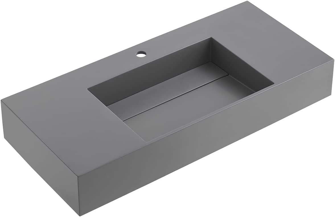 Serene Valley Floating or Countertop Bathroom Sink, Classic Square Sink with Hidden Drain Design, 32" Solid Surface Material in Matte GR, SVWS612 - 32GR - Serene Valley