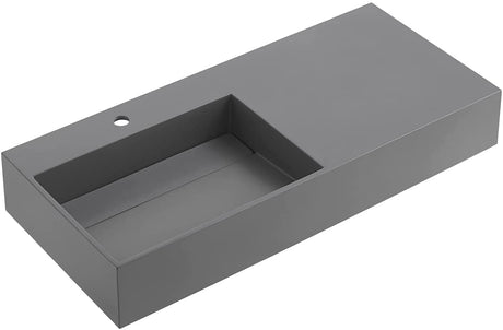 Serene Valley Floating or Countertop Bathroom Sink, Large Square Sink with Hidden Drain, 40" Solid Surface Material in Matte Gray, SVWS614 - 40GR - Serene Valley