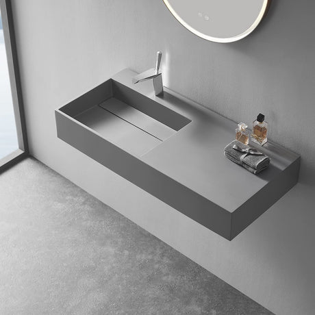 Serene Valley Floating or Countertop Bathroom Sink, Large Square Sink with Hidden Drain, 40" Solid Surface Material in Matte Gray, SVWS614 - 40GR - Serene Valley