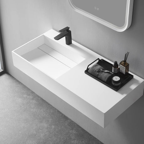 Serene Valley Floating or Countertop Bathroom Sink, Large Square Sink with Hidden Drain, 40" Solid Surface Material in Matte White, SVWS614 - 40WH - Serene Valley