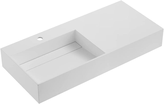 Serene Valley Floating or Countertop Bathroom Sink, Large Square Sink with Hidden Drain, 40" Solid Surface Material in Matte White, SVWS614 - 40WH - Serene Valley