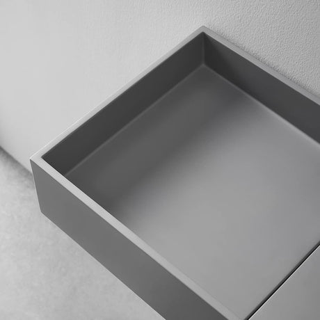 Serene Valley Floating or Countertop Bathroom Sink, Side Faucet with Square Sink and Hidden Drain, 32" Solid Surface Material in Matte Gray, SVWS613 - 32GR - Serene Valley