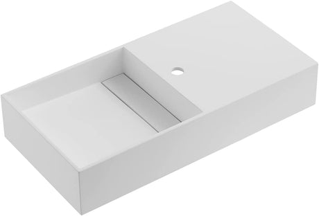 Serene Valley Floating or Countertop Bathroom Sink, Side Faucet with Square Sink and Hidden Drain, 32" Solid Surface Material in Matte White, SVWS613 - 32WH - Serene Valley