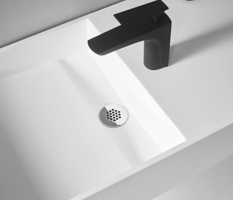 Serene Valley Floating or Countertop Bathroom Sink, Side Faucet with Square Sink and Hidden Drain, 32" Solid Surface Material in Matte White, SVWS613 - 32WH - Serene Valley