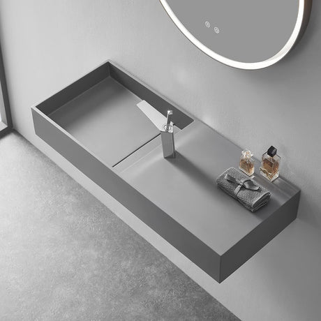 Serene Valley Floating or Countertop Bathroom Sink, Side Faucet with Square Sink and Hidden Drain, 40" Solid Surface Material in Matte Gray, SVWS613 - 40GR - Serene Valley