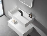 Serene Valley Floating or Countertop Bathroom Sink, Side Faucet with Square Sink and Hidden Drain, 40" Solid Surface Material in Matte White, SVWS613 - 40WH - Serene Valley