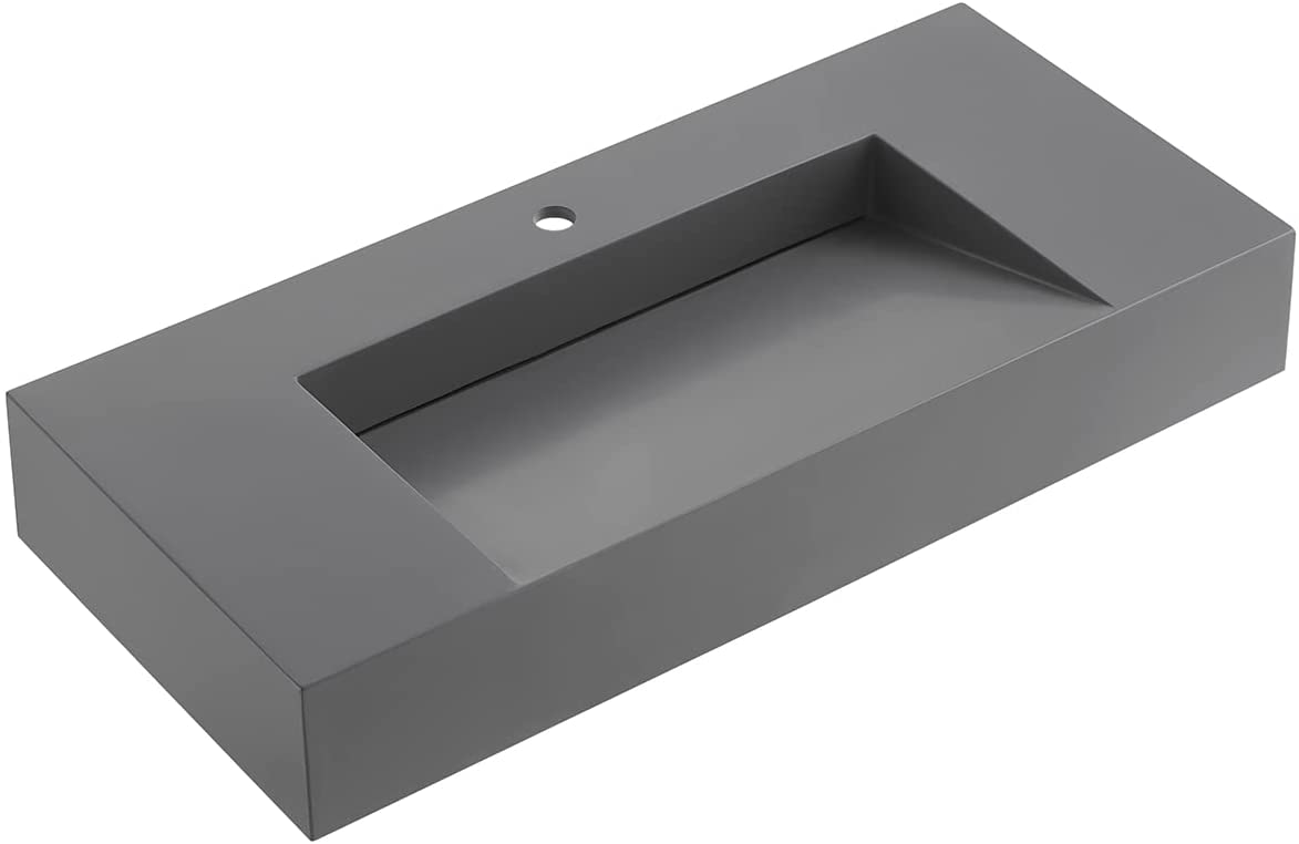 Serene Valley Floating or Countertop Bathroom Sink, Special Wedge with Hidden Drain Design, 40" Solid Surface Material in Matte Gray, SVWS611 - 40GR - Serene Valley