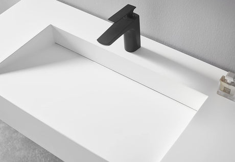 Serene Valley Floating or Countertop Bathroom Sink, Special Wedge with Hidden Drain Design, 40" Solid Surface Material in Matte White, SVWS611 - 40WH - Serene Valley